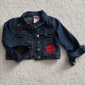 Nannette Navy Jean Jacket with Red Embroidery, Size 2T
